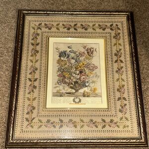 Vintage Robert Furber Framed and matted in Needlework Floral Art Print April
